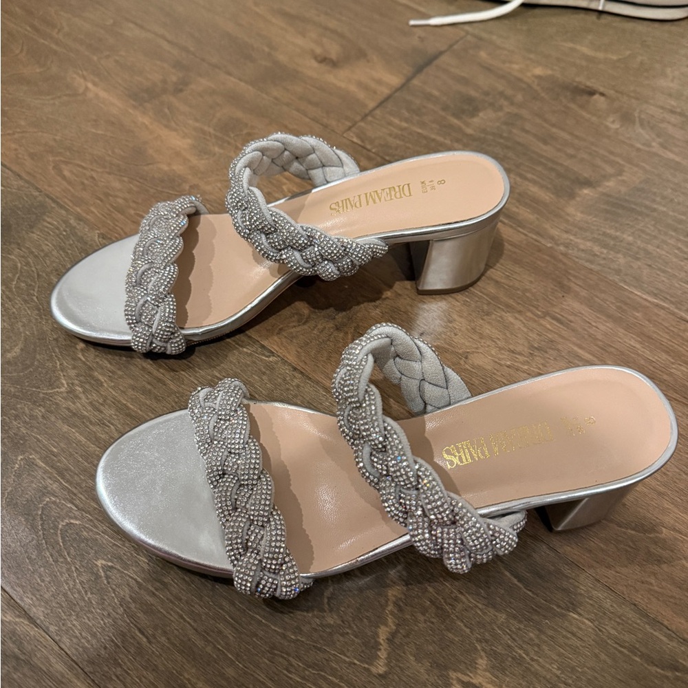Dream Pairs Silver Braided Strap Heels